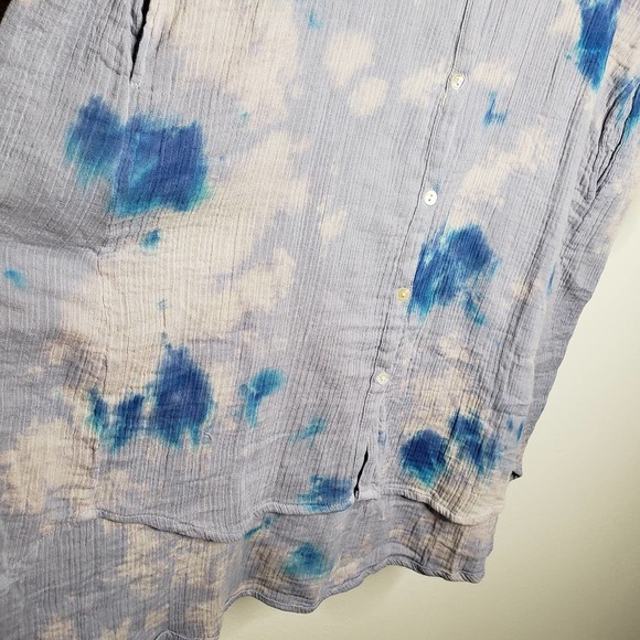 Kyla Seo Blue Tie-Dye Button Down Shirt long - Picture 5 of 7